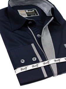 Bolf Herren Hemd Langarm Elegant Dunkelblau 4713