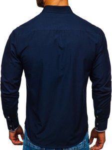 Bolf Herren Hemd Langarm Elegant Dunkelblau 4713