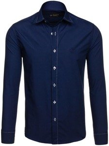 Bolf Herren Hemd Langarm Elegant Dunkelblau 4719