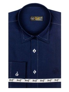 Bolf Herren Hemd Langarm Elegant Dunkelblau 4719