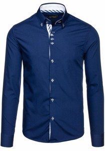 Bolf Herren Hemd Langarm Elegant Dunkelblau 5796