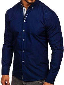 Bolf Herren Hemd Langarm Elegant Dunkelblau 5796