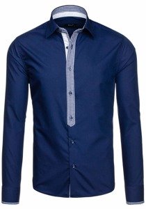 Bolf Herren Hemd Langarm Elegant Dunkelblau  6873