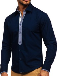 Bolf Herren Hemd Langarm Elegant Dunkelblau  6873