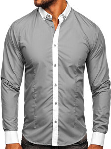 Bolf Herren Hemd Langarm Elegant Grau  21750