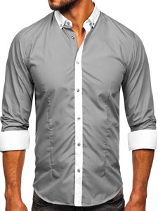 Bolf Herren Hemd Langarm Elegant Grau  21750