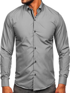 Bolf Herren Hemd Langarm Elegant Grau  5796-1