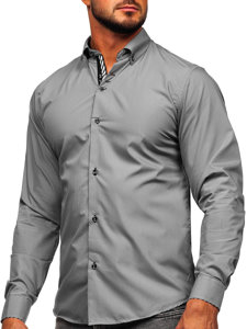 Bolf Herren Hemd Langarm Elegant Grau  5796-1