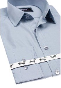 Bolf Herren Hemd Langarm Elegant Grau 6944