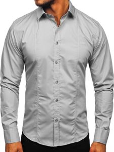 Bolf Herren Hemd Langarm Elegant Grau 6944