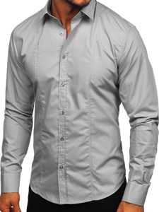 Bolf Herren Hemd Langarm Elegant Grau 6944