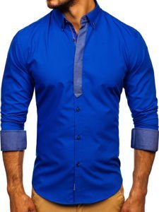 Bolf Herren Hemd Langarm Elegant Mittelblau 3725