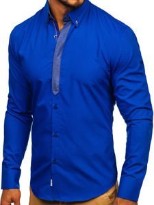 Bolf Herren Hemd Langarm Elegant Mittelblau 3725