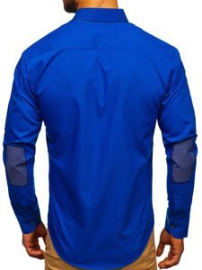 Bolf Herren Hemd Langarm Elegant Mittelblau 3725