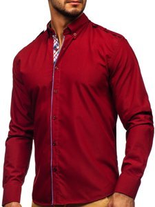 Bolf Herren Hemd Langarm Elegant Rot  1758