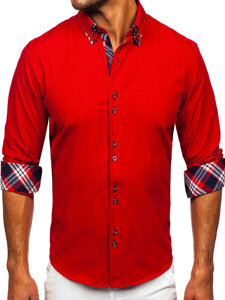 Bolf Herren Hemd Langarm Elegant Rot 4704