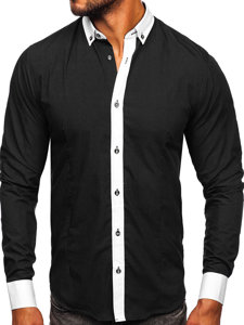 Bolf Herren Hemd Langarm Elegant Schwarz  21750