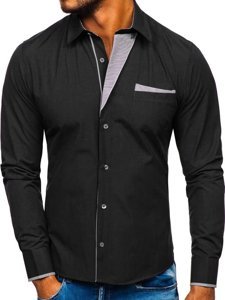 Bolf Herren Hemd Langarm Elegant Schwarz 4713