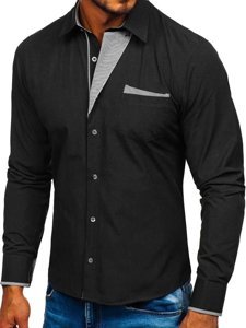 Bolf Herren Hemd Langarm Elegant Schwarz 4713