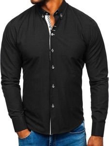 Bolf Herren Hemd Langarm Elegant Schwarz  5796-1