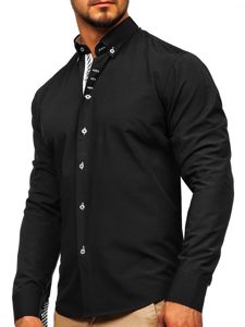 Bolf Herren Hemd Langarm Elegant Schwarz 5796