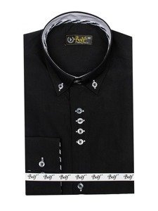 Bolf Herren Hemd Langarm Elegant Schwarz 5796