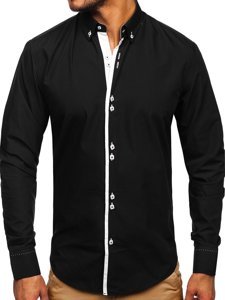 Bolf Herren Hemd Langarm Elegant Schwarz 5797