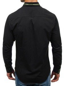 Bolf Herren Hemd Langarm Elegant Schwarz-Grün 2964