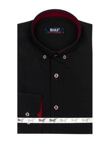 Bolf Herren Hemd Langarm Elegant Schwarz-Weinrot  5722-1