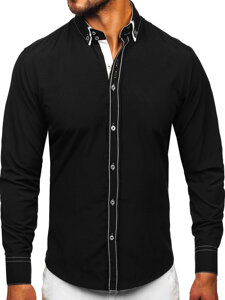 Bolf Herren Hemd Langarm Elegant Schwarz-Weiß  3703