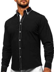 Bolf Herren Hemd Langarm Elegant Schwarz-Weiß  3703