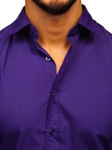 Bolf Herren Hemd Langarm Elegant Violett  1703