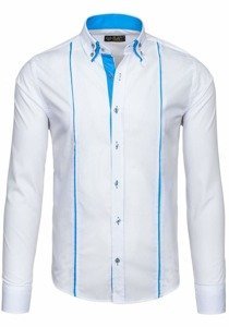 Bolf Herren Hemd Langarm Elegant Weiß 4744