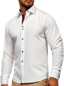 Bolf Herren Hemd Langarm Elegant Weiss 5826