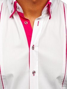 Bolf Herren Hemd Langarm Elegant Weiß-Rosa 4744