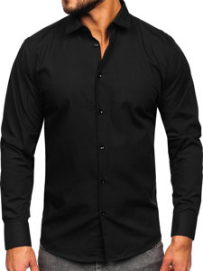 Bolf Herren Hemd Langarm Elegant slim fit Schwarz  MS14