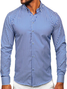 Bolf Herren Hemd Langarm Gestreift Blau 22731