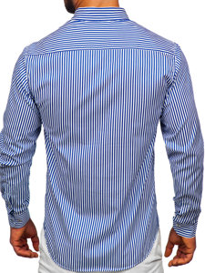 Bolf Herren Hemd Langarm Gestreift Blau 22731