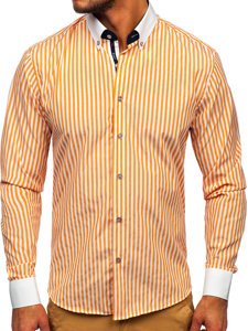 Bolf Herren Hemd Langarm Gestreift Orange  20727