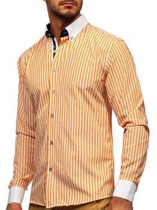 Bolf Herren Hemd Langarm Gestreift Orange  20727