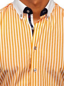 Bolf Herren Hemd Langarm Gestreift Orange  20727