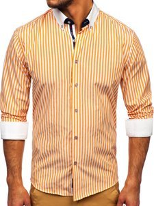 Bolf Herren Hemd Langarm Gestreift Orange  20727