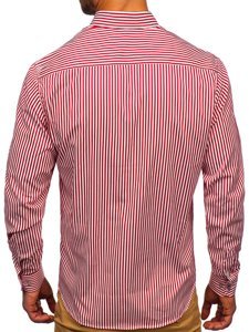 Bolf Herren Hemd Langarm Gestreift Rot 20726