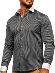 Bolf Herren Hemd Langarm Kariert Elegant Schwarz  4785