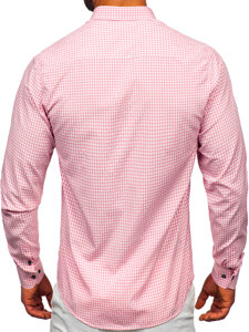 Bolf Herren Hemd Langarm Kariert Rosa  22745