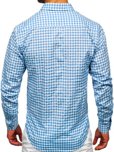 Bolf Herren Hemd Langarm Kariert Vichy Blau 22747