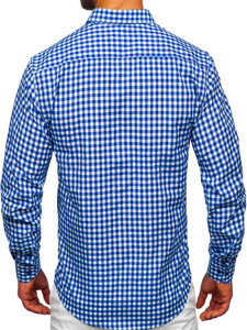 Bolf Herren Hemd Langarm Kariert Vichy Dunkelblau 22747