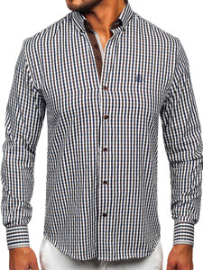 Bolf Herren Hemd Langarm Kariert Vichy Hemd Braun 4712