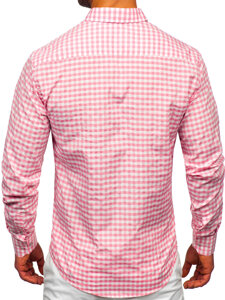 Bolf Herren Hemd Langarm Kariert Vichy Rosa 22747