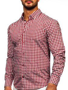 Bolf Herren Hemd Langarm Kariert Vichy Rot 22747